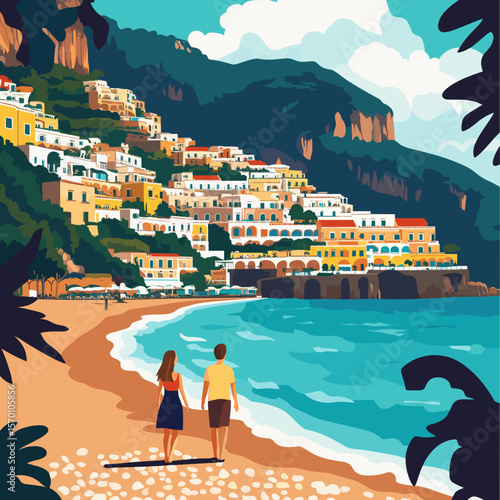 Colorful Coastal Village Overlooking the Sea