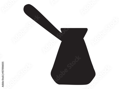 Black silhouette of turkish coffee pot isolated on white background, graphic illustration. concept of kitchenware, beverage, traditional drink, icon, logo, design element
