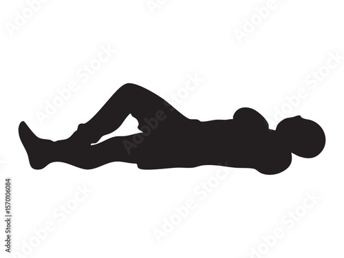 Silhouette of knocked out male boxer lying on back isolated on white background, graphic illustration. Concept of boxing defeat, KO, unconscious athlete, sports injury, flat design element
