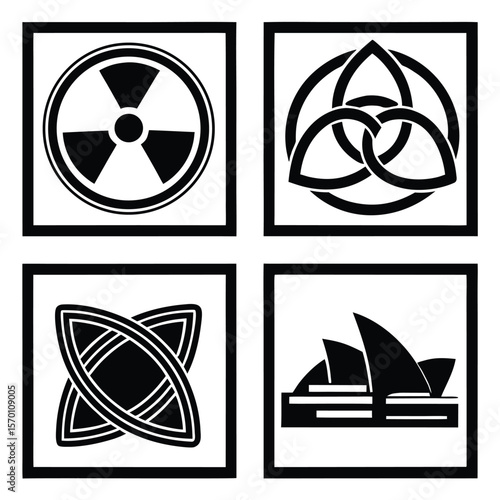 Four Iconic Symbols In Black And White radiation celtic
