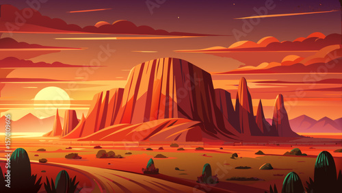 Uluru, bathed in sunset reds, stands like a sacred giant in the heart of the desert, with deep shadows falling across the golden sand below.