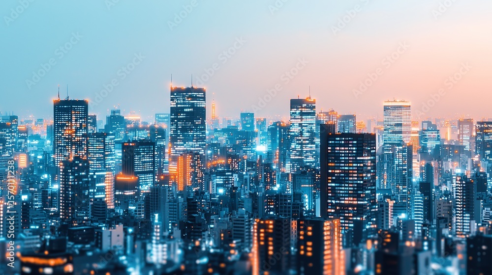 Obraz premium Augmented reality overlay on a cityscape, digital information in real world, Stock photo, professional photography,
