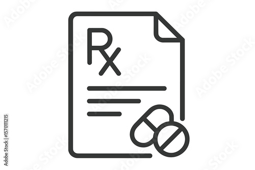 Medical recipe vector outline sign with a prescription document and pills line icon