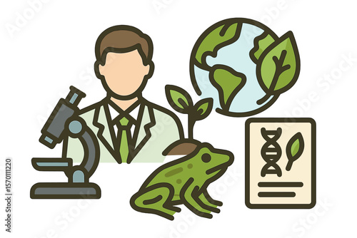 Vector illustration representing the concept of natural science, including biology and zoology research, as well as ecological conservation