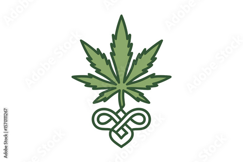 Cannabis Marijuana Weed Hemp Pot leaf with line art knot logo design inspiration featuring CBD