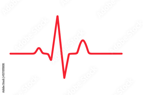 The illustration features a red heartbeat line, an isolated vector, an abstract wave, a red pulse vector trace, an EKG cardio line, and a red symbol, all representing medical and healthy concepts