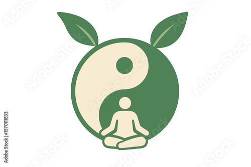 Concept of alternative Chinese medicine and wellness incorporating herbal remedies and zen meditation symbolized by a vector yin yang icon or logo