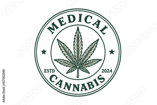 A classic vintage style logo for medical cannabis is featured as an emblem