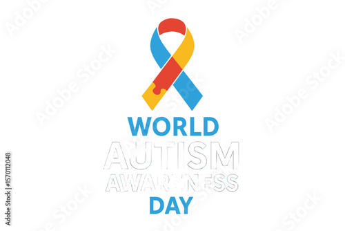 World Autism Awareness Day is represented by an autism awareness ribbon sign and text on a dark blue puzzle texture background in a vector design