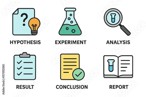 Icon Set for Scientific Process Including Hypothesis and Analysis