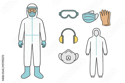 Personal protective equipment and safety gear, including a PPE suit, are used to prevent the spread of the Corona virus and ensure work safety for doctors