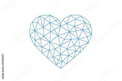 Vector illustration of an abstract heart icon formed by interconnected lines and triangles on a blue background