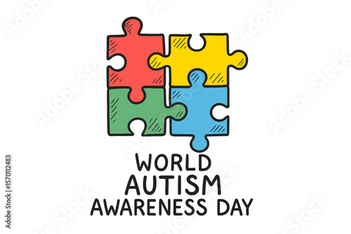 World autism awareness day. Colorful puzzle vector design hand drawn sign. Symbol of autism. Sketch. Medical flat illustration. Health care
