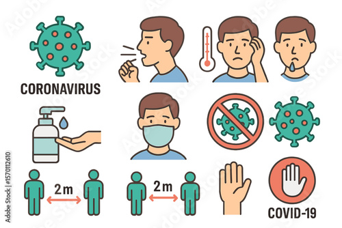 Coronavirus icons are set, including concepts with symptoms and protective antivirus icons related to COVID-2019-nCoV, coronavirus –  vector