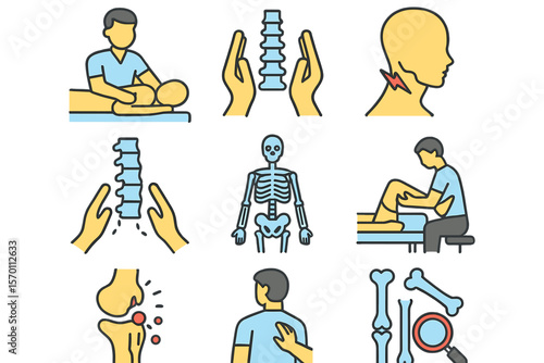 Osteopathy icons collection, a set of vector icons for web design in outline style isolated on a white background