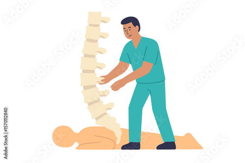 Chiropractor vector illustration represents a tiny alternative medicine person concept