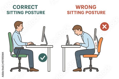 Proper and improper sitting positions and their impact on workplace ergonomics and health benefits