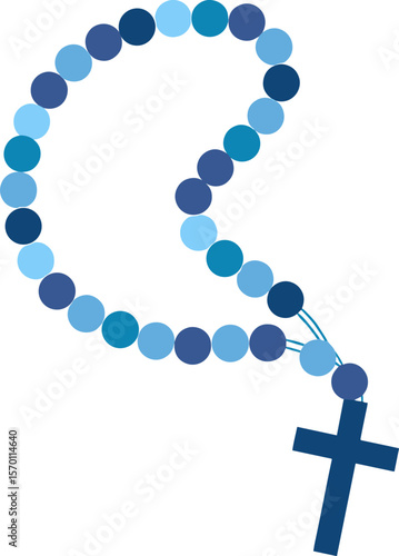 Rosary with cross in blue color scheme on white background  