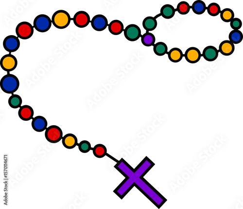 Colorful rosary with cross in a simple design  