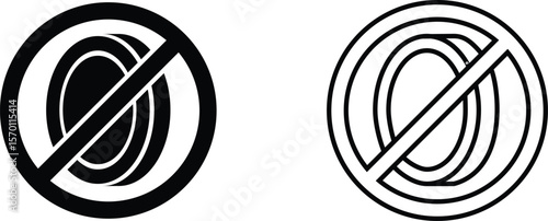 Symbols representing prohibition of coins during transactions or currency exchanges in a clear and straightforward manner