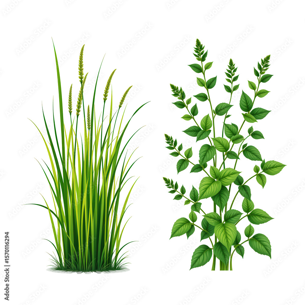 Fototapeta premium Lush Green Plants with Varied Leaf Shapes and Textures for Nature and Decoration Concepts