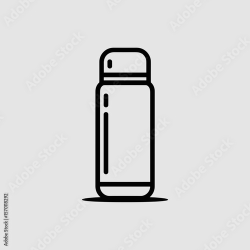 Minimalist black line art thermos bottle on neutral background  