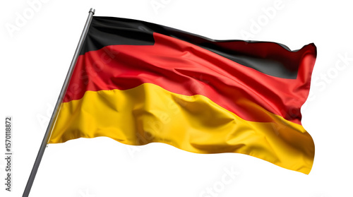 Waving German flag with realistic ripple effect and soft fabric folds, high-resolution national symbol, isolated on transparent background PNG, clean detailed image

