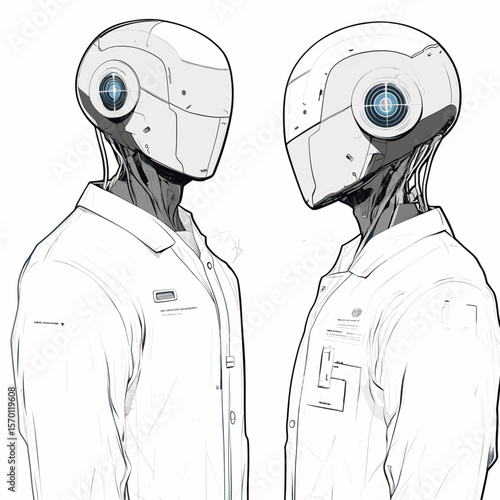 Futuristic robot humanoid in lab coat