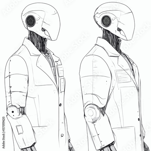 Futuristic robot humanoid in lab coat