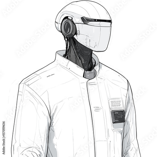 Futuristic robot humanoid in lab coat