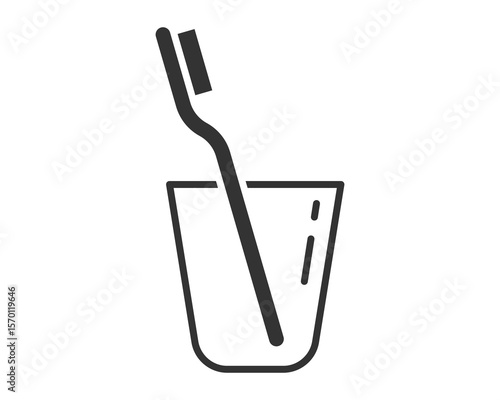 A simple, minimalist graphic of a toothbrush in a glass. It represents hygiene, oral care, and morning routine. Perfect for health and wellness websites, or dental related material.