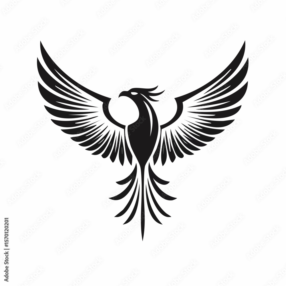 Obraz premium Phoenix bird with wings spread Design Logo Vector Image isolated on white background.