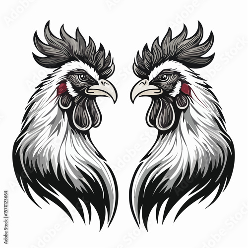 Two Roosters Facing Each Other Ready for a Duel Captured in a Dynamic Vector Illustration