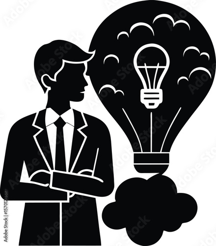 Young Entrepreneur Brainstorming Silhouette | Startup Planning Youth Silhouette