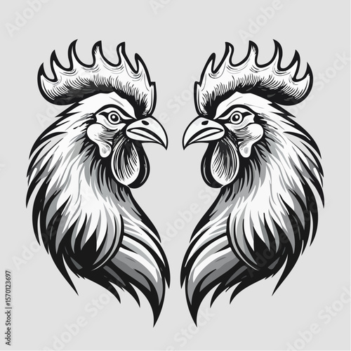 Two Roosters Facing Each Other Ready for a Duel Captured in a Dynamic Vector Illustration