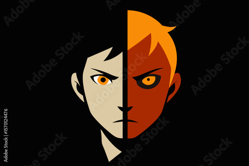 Half Face in Light and Darkness Inner Conflict