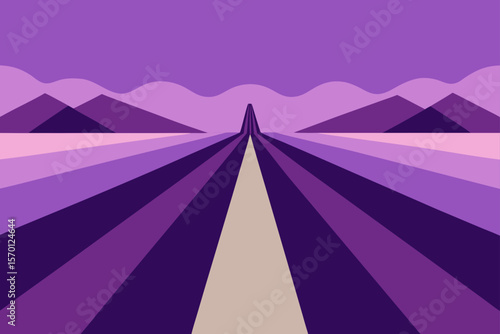 Lavender Field Leading to Horizon