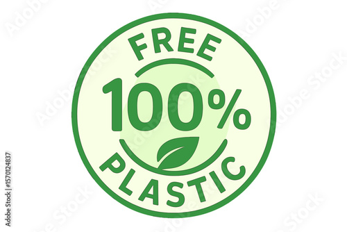 Zero plastic badge green product label, free plastic 100 percent circle eco icon