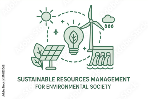 Concept outline for sustainable resources management in environmental society, featuring a nature-friendly and ecological approach to electricity and power production from alternative sources in