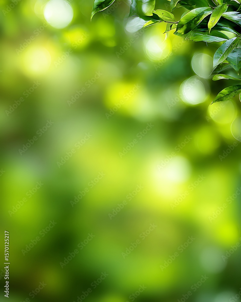 Fototapeta premium Blurry green nature background with leafy tree rim framing the view.