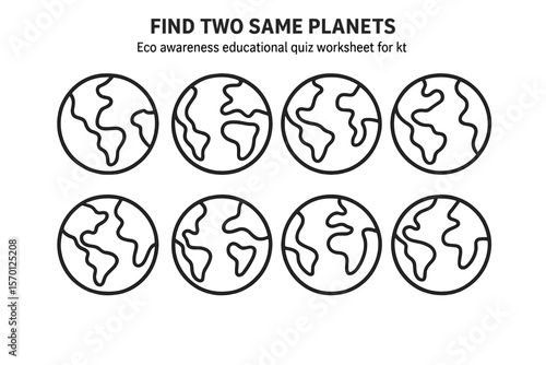 Find two identical planets in this ecological black and white matching activity designed for kids to enhance their attention skills and eco awareness through an educational quiz worksheet, perfect