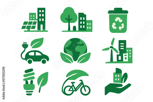 Icons in two colors about green city