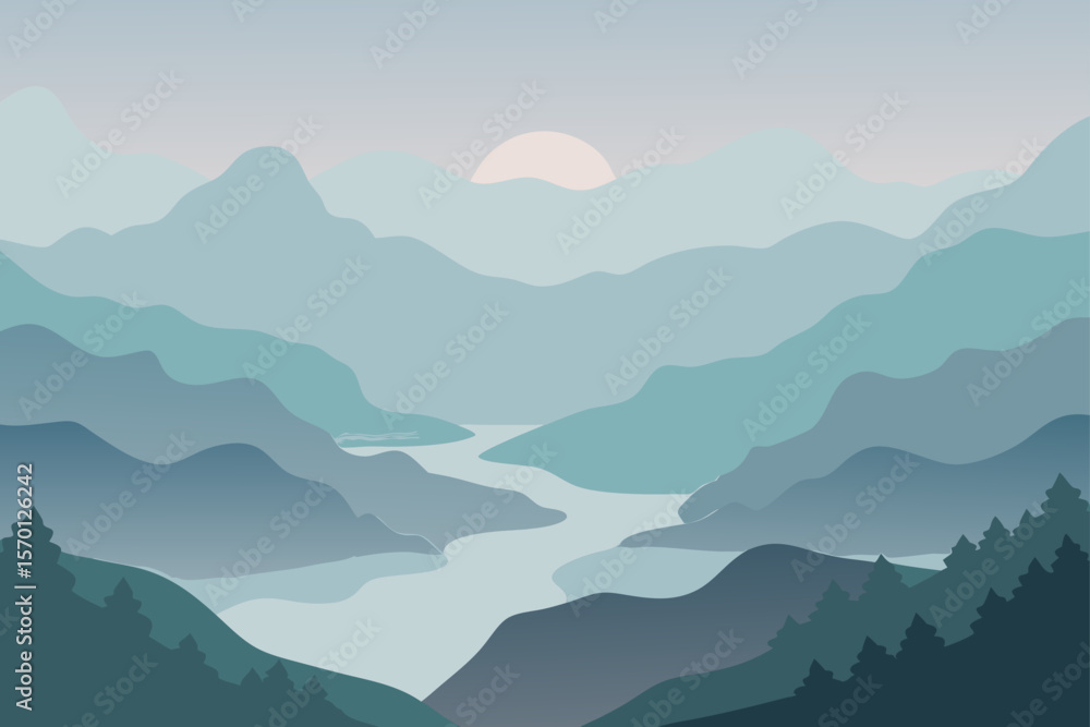 Fototapeta premium Misty Valley with Fading Layers in Distance