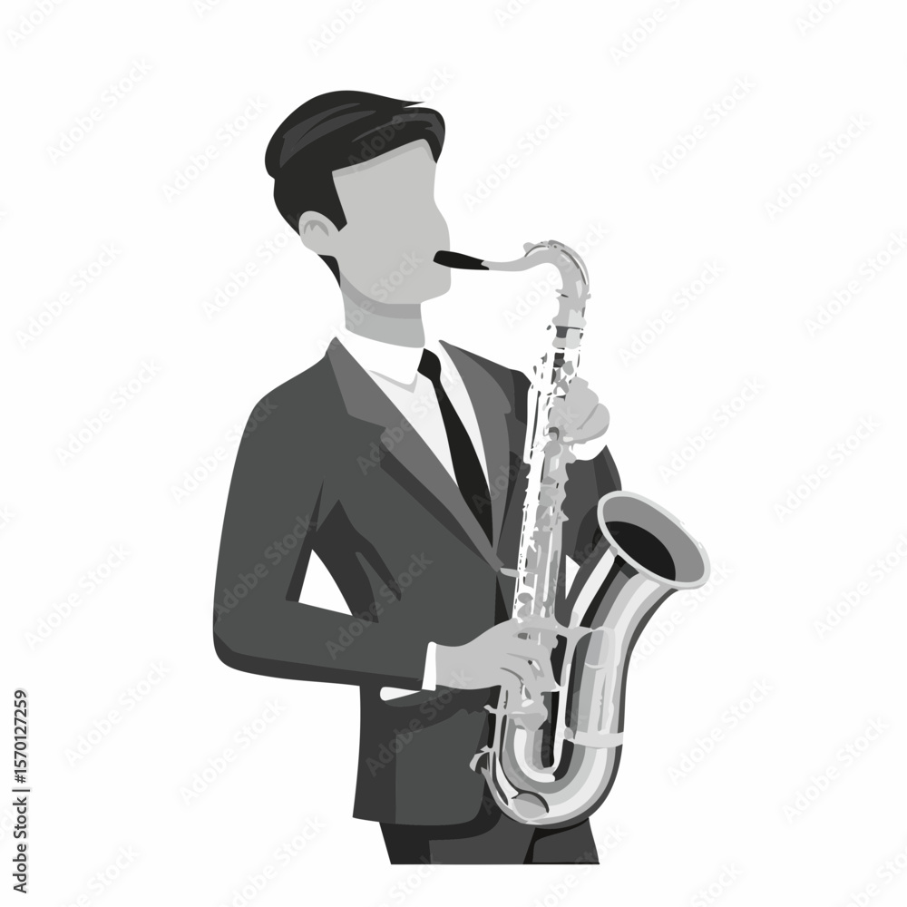 Fototapeta premium Man playing saxophone instrument vector image on white background.