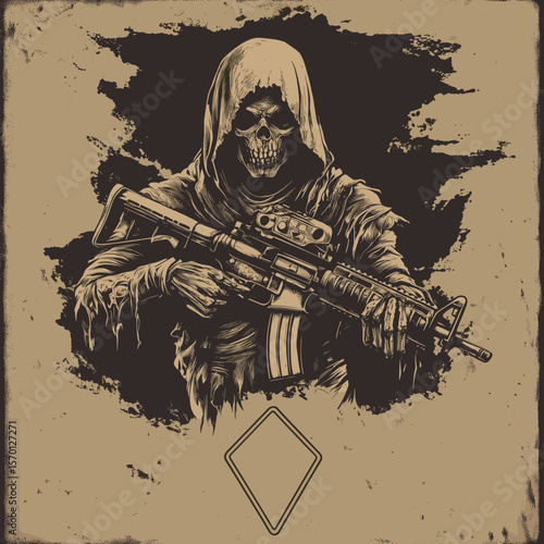 Dark Fantasy Illustration of Death Holding Gun