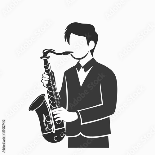 Man playing saxophone in a stylized illustration vector image on white background.