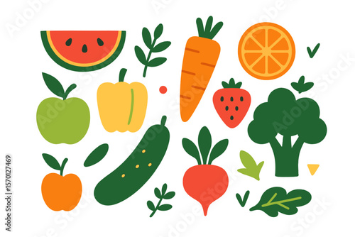 Geometric background vector for packaging of healthy food including fruits and vegetables menu