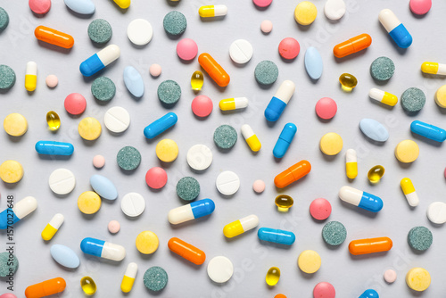 Different colorful pills on...