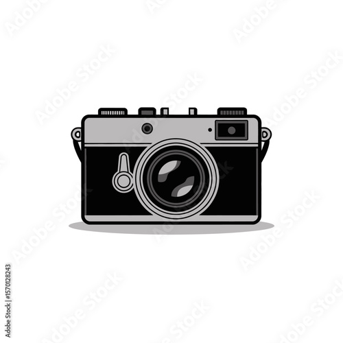Retro camera with lens and strap lugs in a flat design style