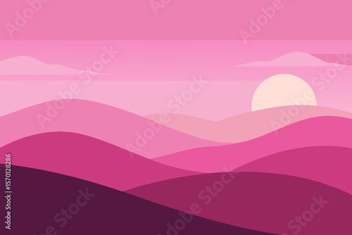 Rolling Hills Under Pink Gradient Sky